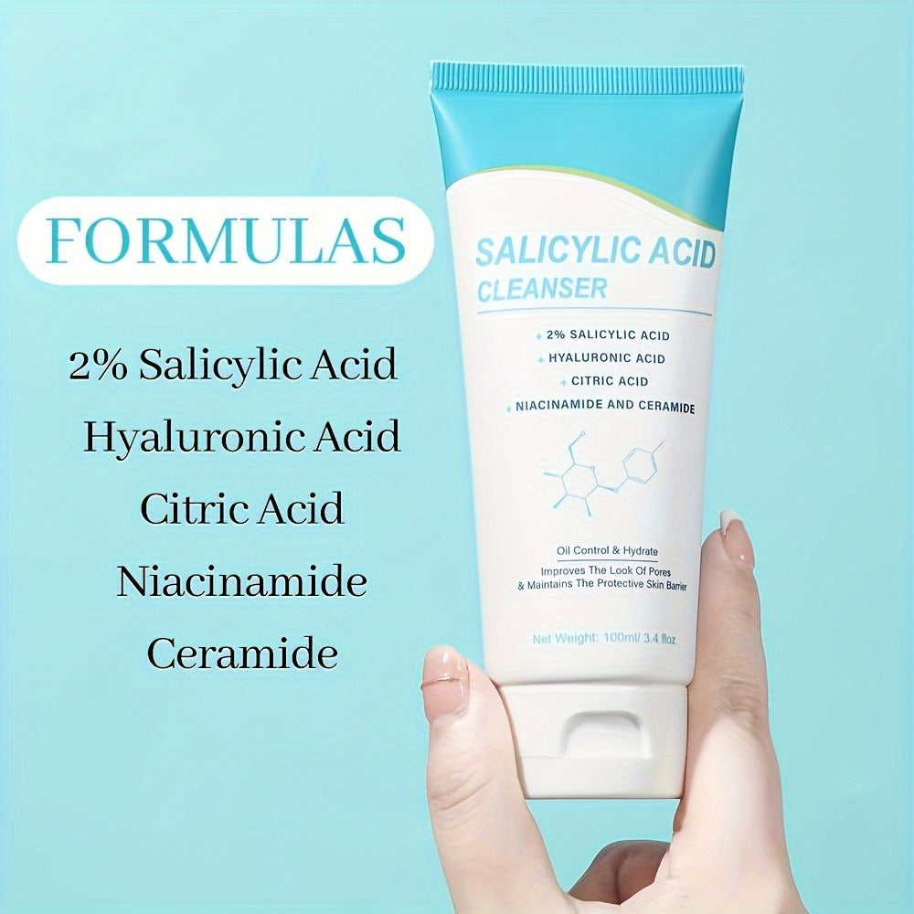 Salicylic Acid Facial Cleanser Gel, Deep Cleansing & with Hyaluronic Acid, Non-Comedogenic, Paraben-Free