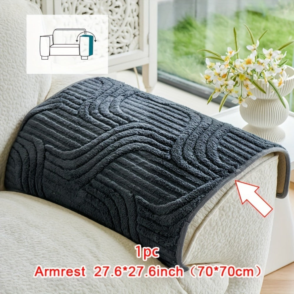 Sofa Cover Wave-Texture Plush Panels for 2 to Large 4-Seater Sofas, Armrest or Pillowcase Options