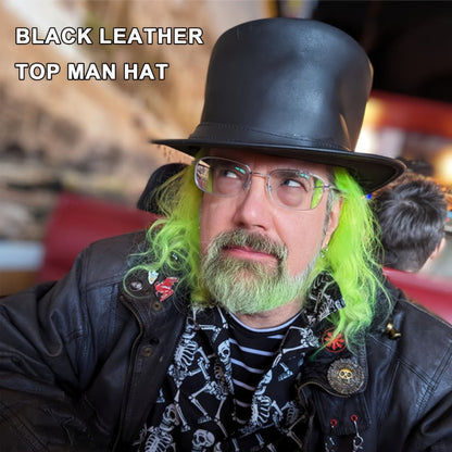 Black Steampunk Top Hat with Shapeable Wide Brim, Chin Cord and Six Source Sizes from S to 3XL