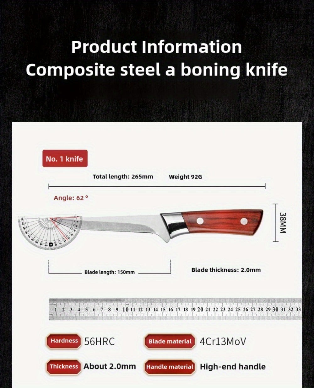 Kitchen Knife Set 3-Piece Hand-Forged Stainless Steel Boning, Fillet and Carving Knives with Optional Sheath