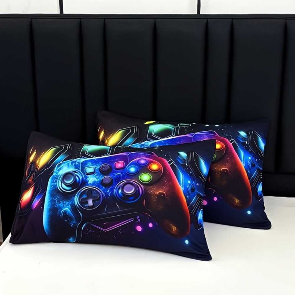 3-Piece Gamepad Bedding Set with Fitted Sheet and 2 Pillowcases, Twin to King Sizes, No Filling