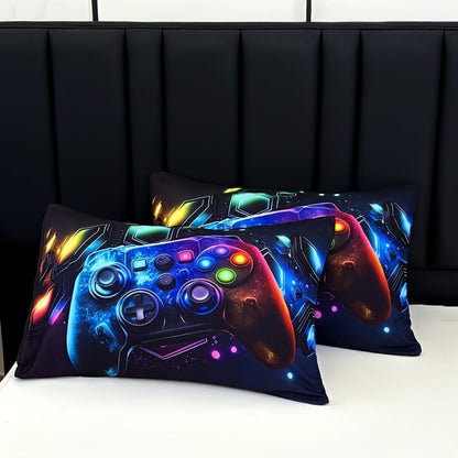 3-Piece Gamepad Bedding Set with Fitted Sheet and 2 Pillowcases, Twin to King Sizes, No Filling