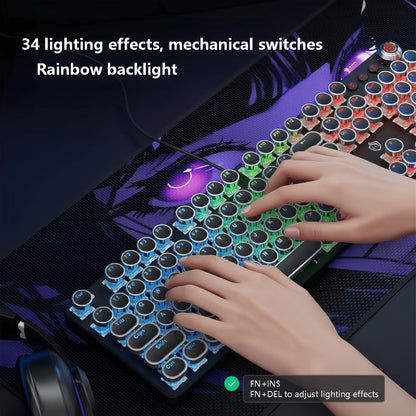 Steampunk Typewriter Mechanical Keyboard with Blue Switches – Retro Old-Fashioned USB Wired Gaming & Office Keyboard for Desktop Laptop PC Windows, Unique Aesthetic Gift for Gamers & Typists