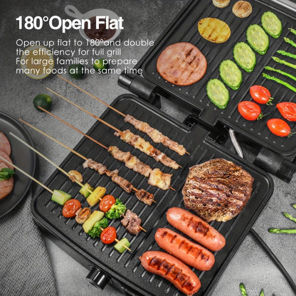 Panini Press Sandwich Maker 1200W – 4-Slice Non-Stick Grill with 180° Opening Adjustable Temperature 120–428°F & Removable Drip Tray | Electric Contact Grill for Sandwiches Steaks Burgers Indoor Use