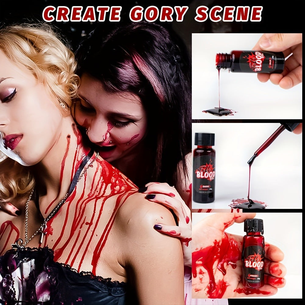 Three-Piece Fake Blood Makeup Kit with Brush and Fresh, Dark and Aged Special-Effects Paste