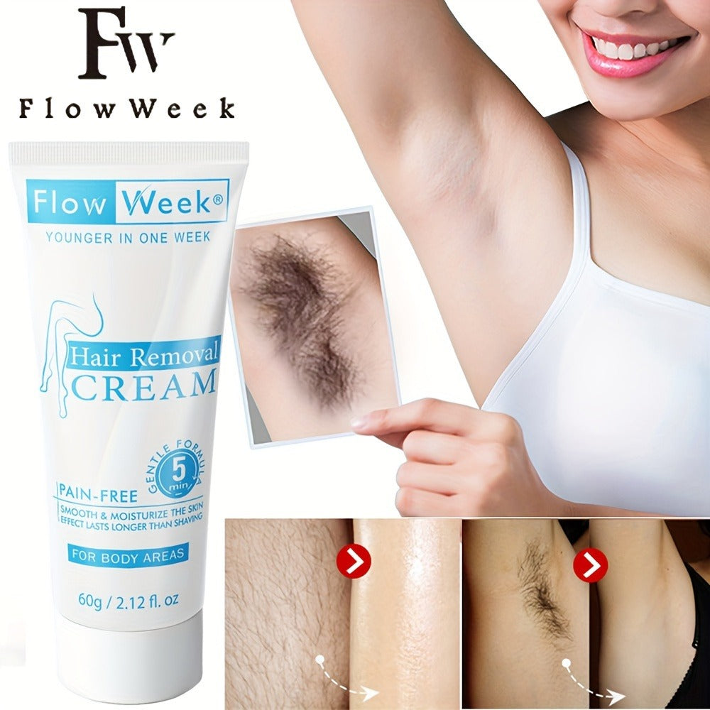 Hair Removal Cream Flow Week 60g Tube with One Three or Five Pack Options for External Body Grooming