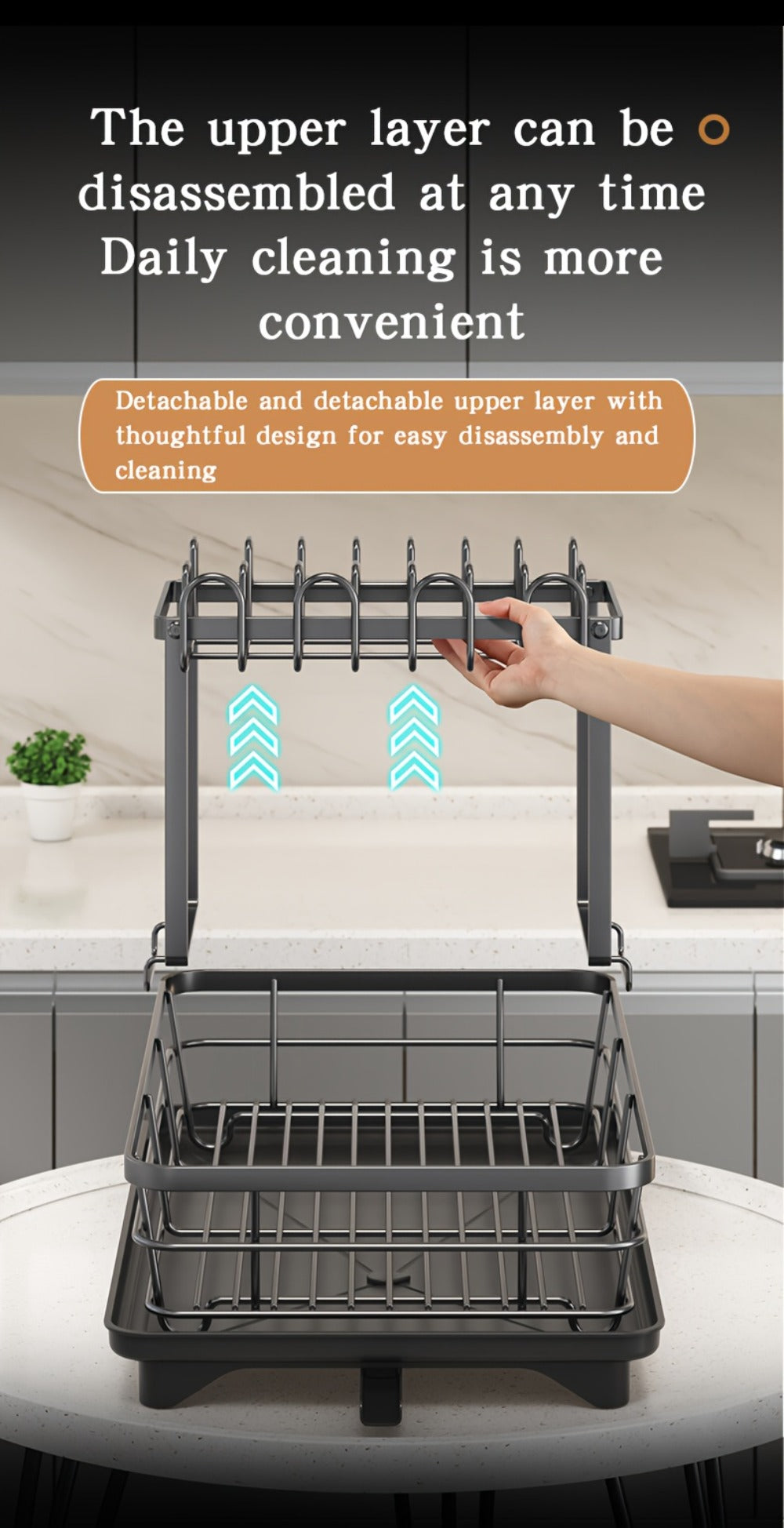 Two-Tier Dish Drying Rack, Metal Countertop Organizer with Cutlery Holder, Cup Holder and Drip Tray