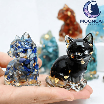 Crystal Resin Standing Cat Figurines Set of 8 – Collectible Spiritual Cat Ornaments for Home Decor, DIY Jewelry, Garden Party & Holiday Gift Decoration