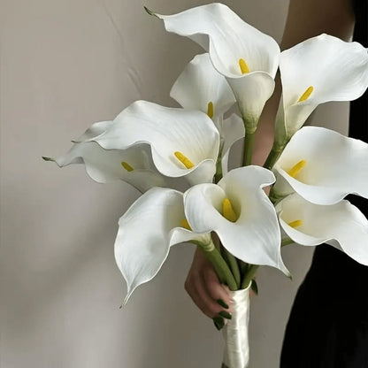 Artificial Calla-Style Flower Bouquet, 20-Piece 13.5-Inch Stem Set in White, Black, Red or Orange