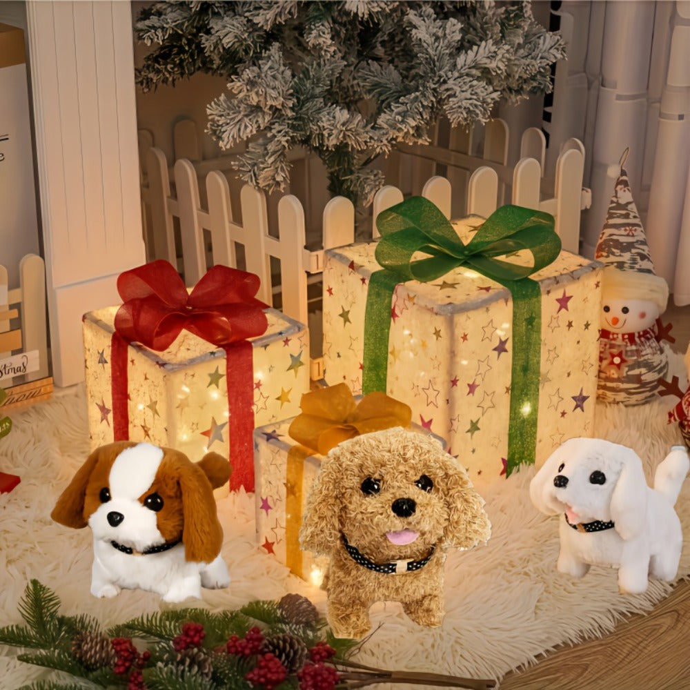 Simulation Puppy Robot Electric Interactive Dog Toy – Auto Walking, Barking & Tail Wagging, Plush Biomimetic Pet with Dog Bone Accessory, Birthday Christmas New Year Gift for Kids Girls Boys