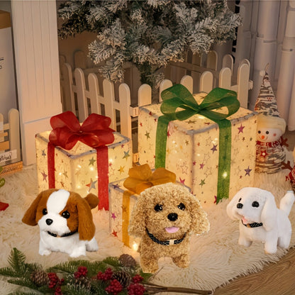 Simulation Puppy Robot Electric Interactive Dog Toy – Auto Walking, Barking & Tail Wagging, Plush Biomimetic Pet with Dog Bone Accessory, Birthday Christmas New Year Gift for Kids Girls Boys