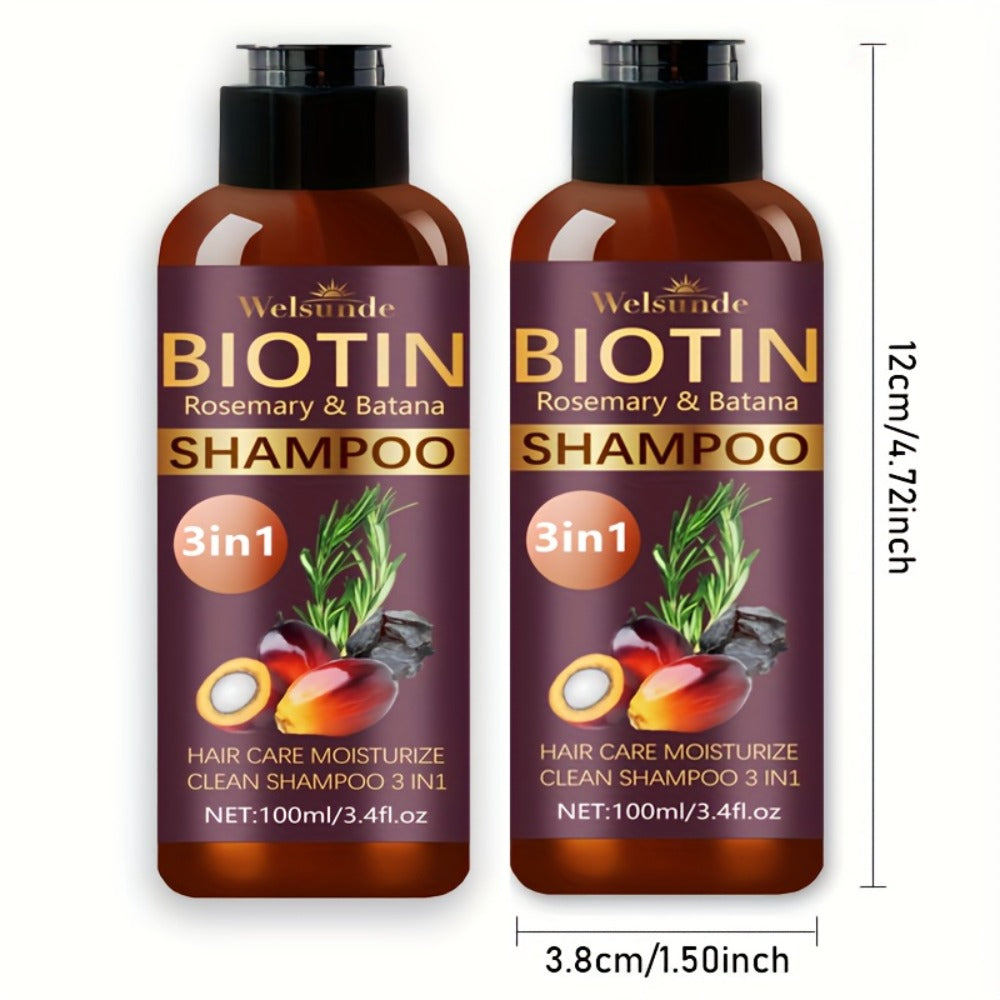 Two-Pack 100 ml Batana Oil Shampoo with Biotin and Rosemary Extract for Daily Hair Care Routines
