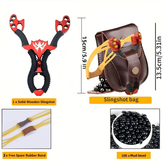 Stainless Steel Precision Slingshot Set – Heavy-Duty Hunting Slingshot with Ergonomic Non-Slip Grip & Golden Accents | Wolf Style Catapult for Target Practice, Outdoor Sports & Small Game Hunting | Compatible with Standard Slingshot Ammo