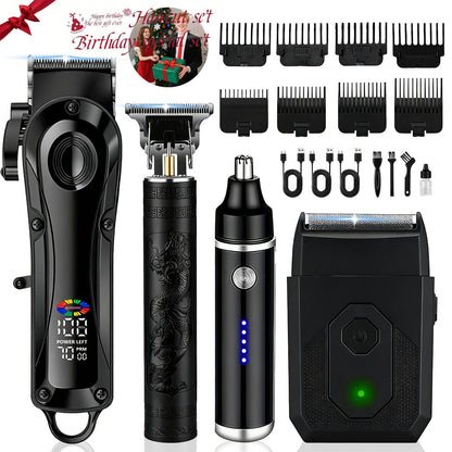 Black Hair Clipper Set with Full-Size Clipper, T-Blade Trimmer, Detail Tool and Foil Shaver, MC401 or MC201