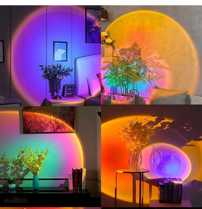 RGB Sunset Lamp Projection with Stand & Remote Control – USB Color Changing Sunset Light for Bedroom, Photography, TikTok, Aesthetic Room Decor & Laptop Compatible
