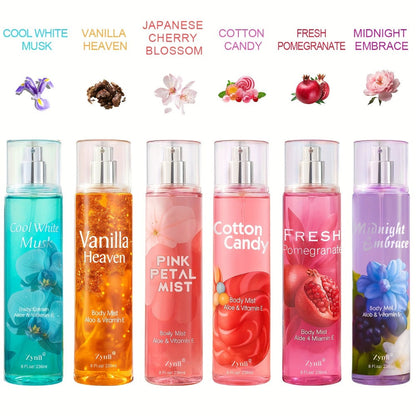 Fragrance Body Mist for Women, Floral, Fruity, Musk & Vanilla Body Spray with Aloe & Vitamin E, 3-8 fl oz
