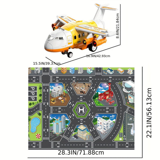 Jumbo Transport Airplane Toy for Kids with 10 Cars & Spray Mist, Cargo Plane Playset Toddler Boy Girl Birthday Gift Ages 3+