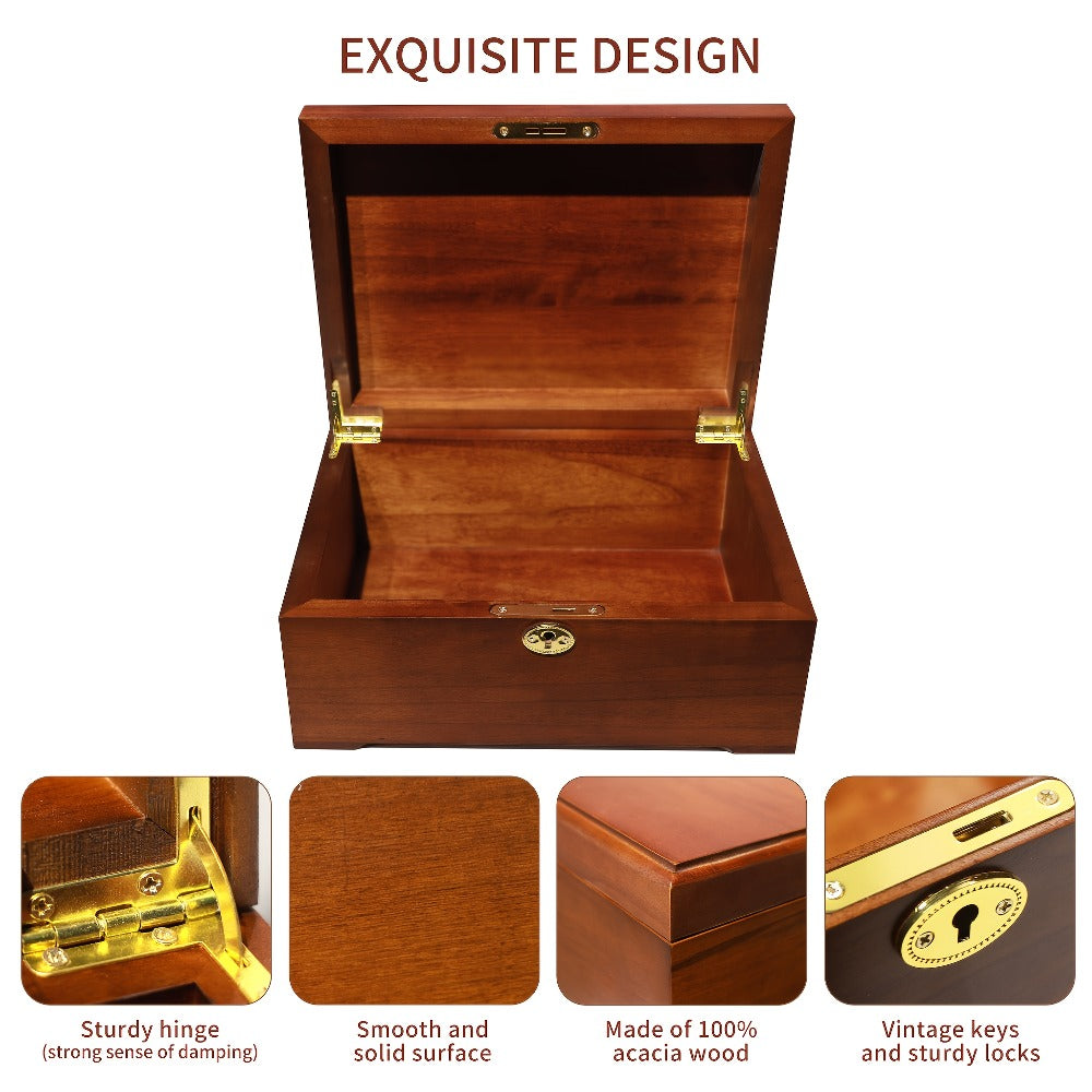 Jewelry Box, Handcrafted Wood Storage Chest with Hinged Lid, Key Lock and 11 x 8.5 x 5.25-Inch Exterior