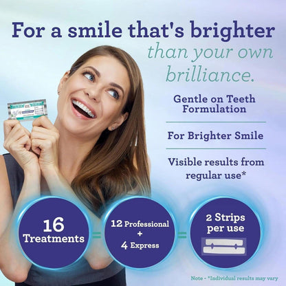 Hydrogen Peroxide Whitening Strips 16 Treatments — Non-Slip Dry Strip Technology, Coconut Extract, 12 Professional + 4 Express Sessions, Vegan, FDA-Registered, Removes Coffee & Wine Stains