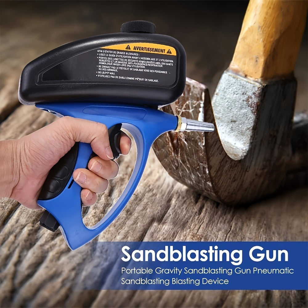 Sandblaster Gun for Air Compressor Pneumatic Abrasive Blasting – 90 PSI Max, 500ml Tank, Small Nozzle, for Metal Rust Removal, Glass Etching, Polishing & Auto Repair – Blue, Red & Yellow