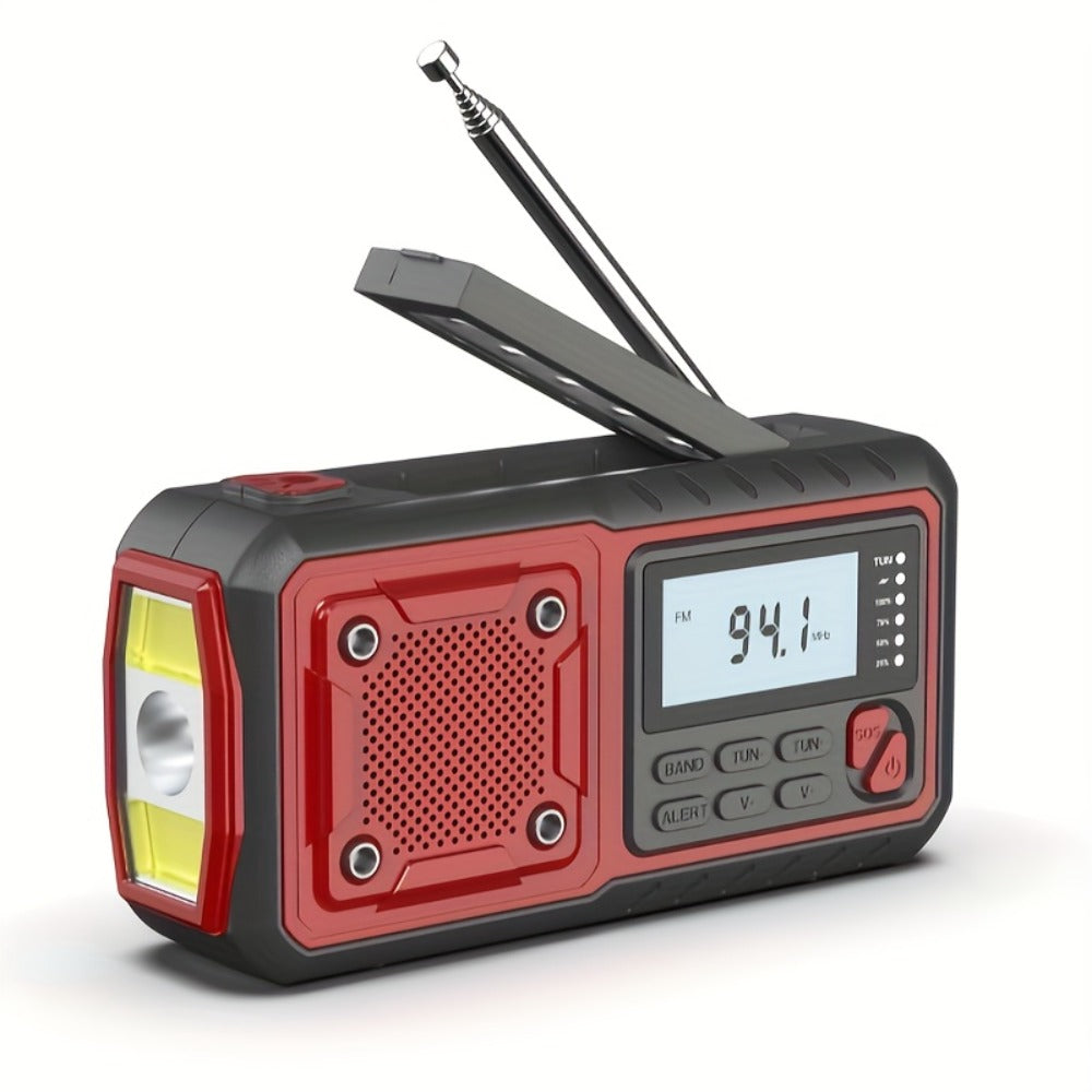 5000mAh Digital AM/FM/NOAA Emergency Radio with Solar Panel, Hand Crank, Reading Light and Three Colors
