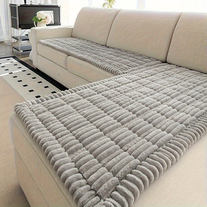 Jacquard Couch Cover Set of 2 Solid Color Corduroy Plush Thick Soft Non-Slip Machine Washable Pet Friendly for 2 3 4 Seat Sectional Sofa Living Room Bedroom