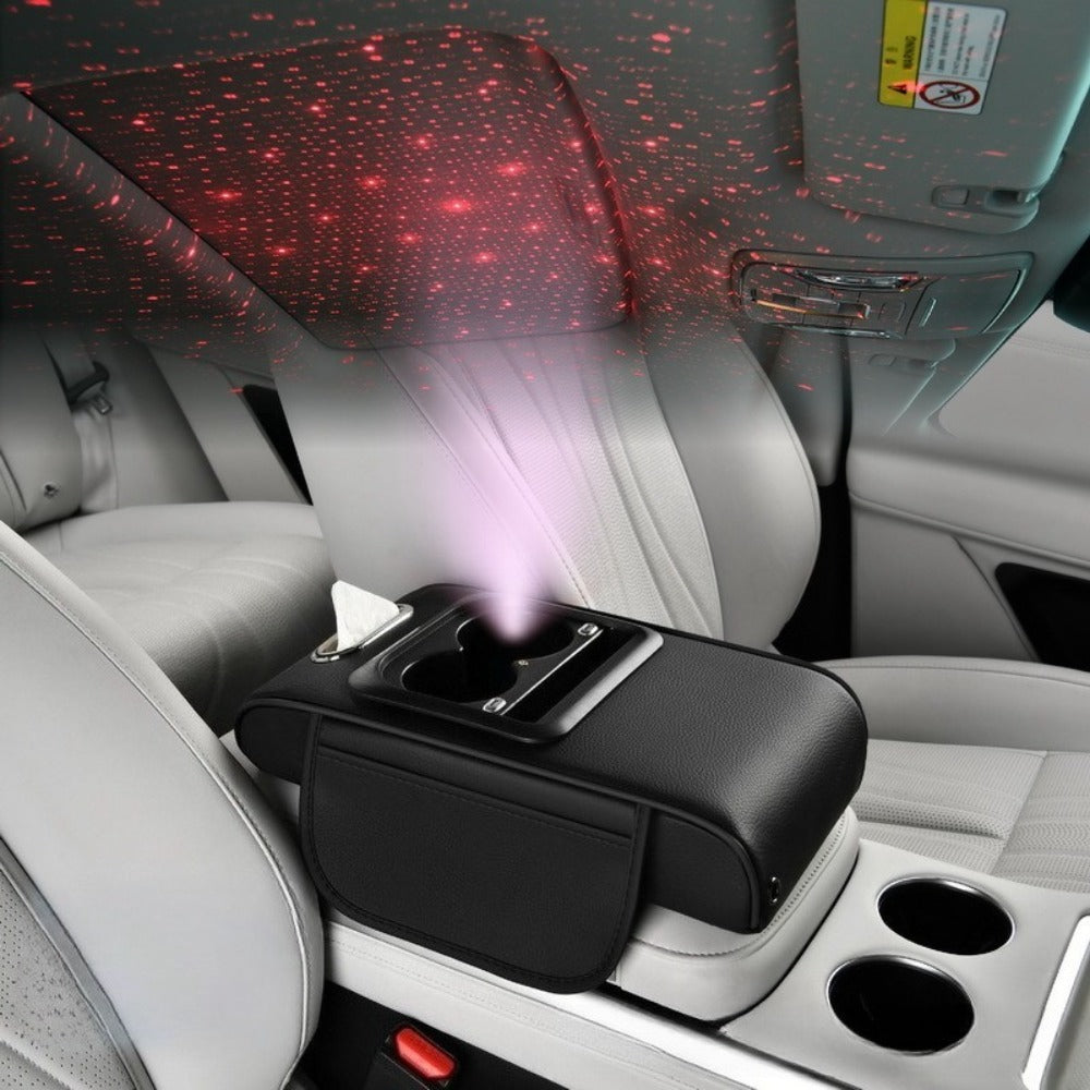 Car Armrest Box Cover Starry Sky Memory Foam Center Console Pad with Type-C USB Charging Port & Storage Pockets – Multifunctional Interior Protector Gift for Men and Women