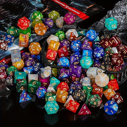 175-Piece Multicolor Polyhedral Dice Collection with 25 Seven-Die Sets and Printed Drawstring Pouch