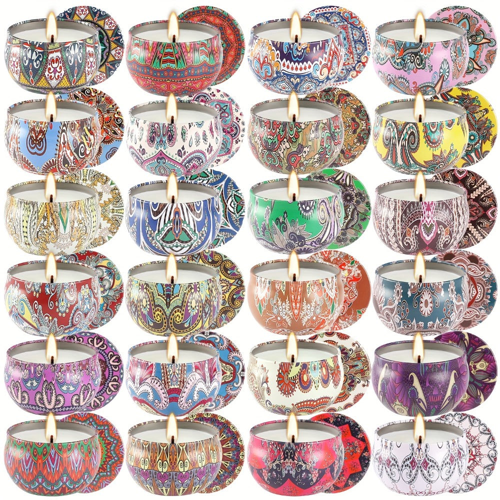 24-Piece Candle Gift Set with Lidded 2.5oz Decorative Travel Tins and Multicolor Fragrance Labels