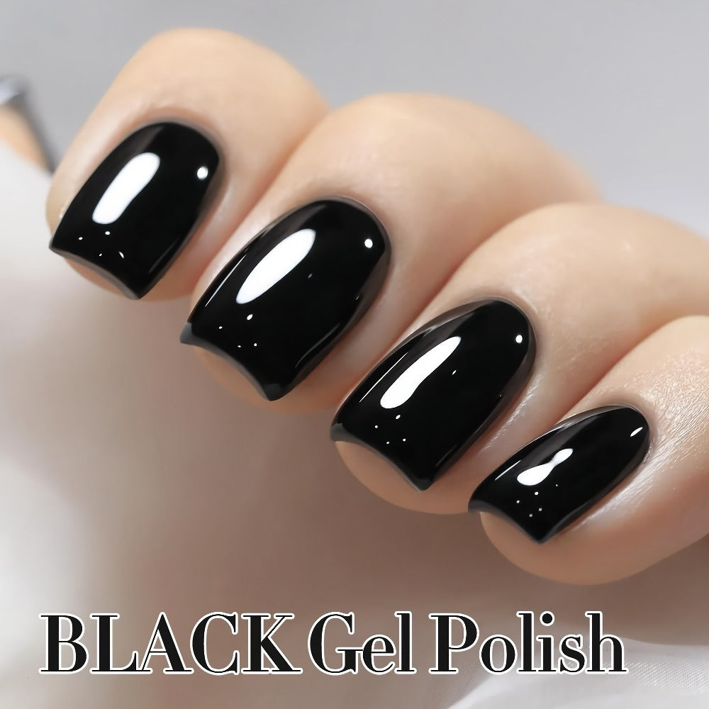 Deep Black Gel Nail Polish 16ml Soak Off LED UV - Semi-Permanent High-Shine Long Lasting Gel Enamel for Nail Art Stamping French Tips Chrome Base - Bold Solid Black Manicure for Women Salon Home