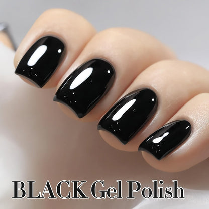 Deep Black Gel Nail Polish 16ml Soak Off LED UV - Semi-Permanent High-Shine Long Lasting Gel Enamel for Nail Art Stamping French Tips Chrome Base - Bold Solid Black Manicure for Women Salon Home