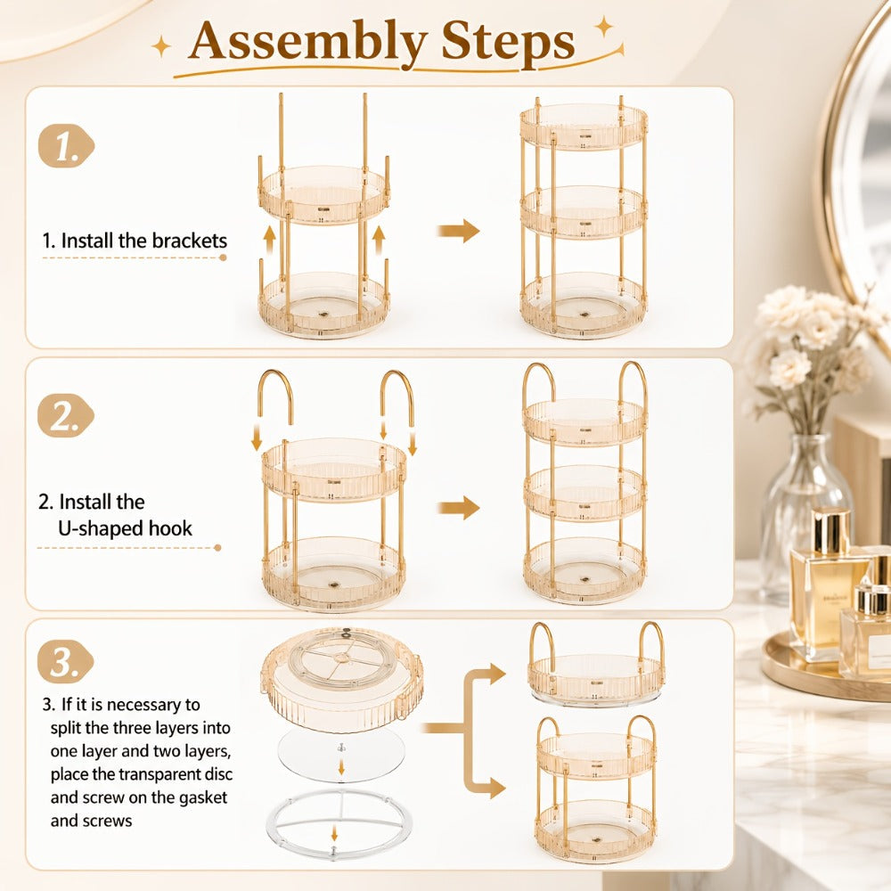Rotating Multi-Level Makeup Organizer with Detachable Trays and 12 Exact Color-and-Layer Options
