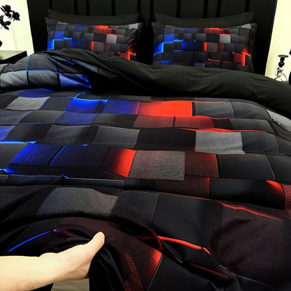 Three-Piece Plaid Duvet Cover Set with Two Pillowcases in Five Colors and Four Bed Sizes for Home and Everyday Use
