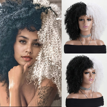 Synthetic Wig 16-Inch Kinky Curly Afro with Elastic Net Cap in 18 Color Options for Cosplay Looks
