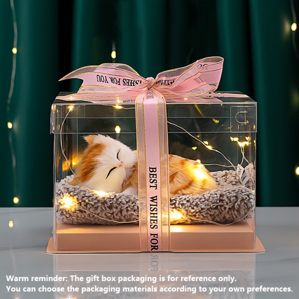 Stuffed Cat Plush Toy Realistic Sleeping Kitten with Meow Sound Soft Faux Fur Simulation Cat Doll Desk Decor Birthday Christmas Gift for Kids Cat Lovers