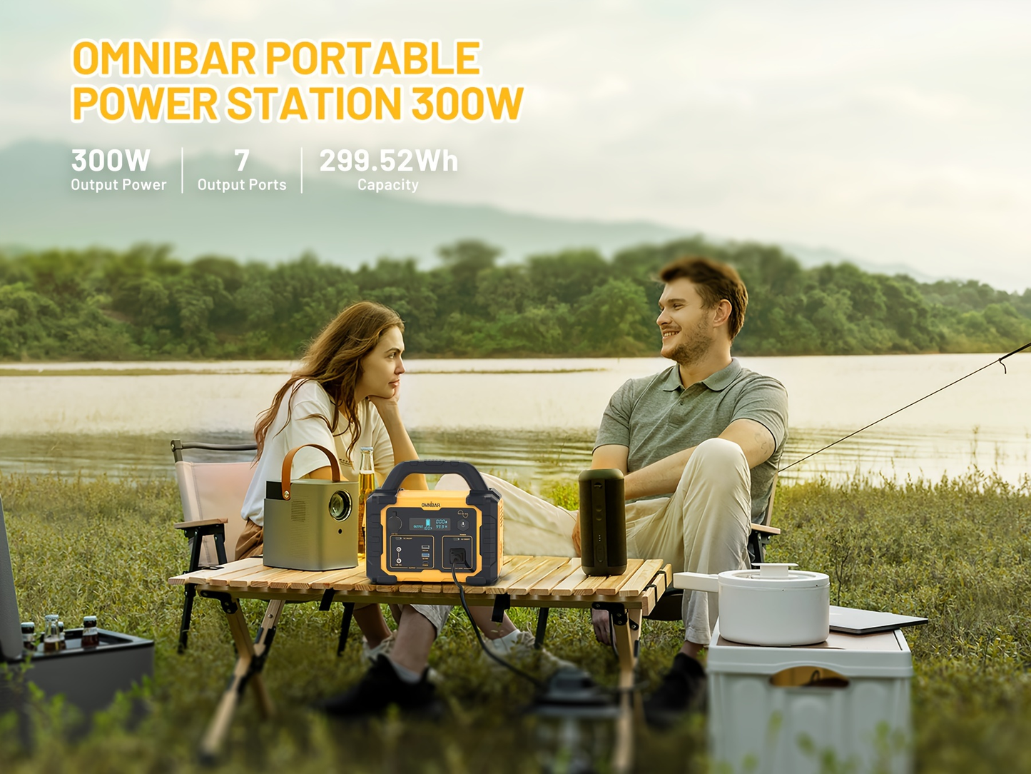 Camping Power Station 294Wh 300W (Peak 600W) – 120V AC Outlets, DC Ports, LED Flashlight, Lithium Battery Backup for Home, Travel, Outdoor & Blackout Emergencies