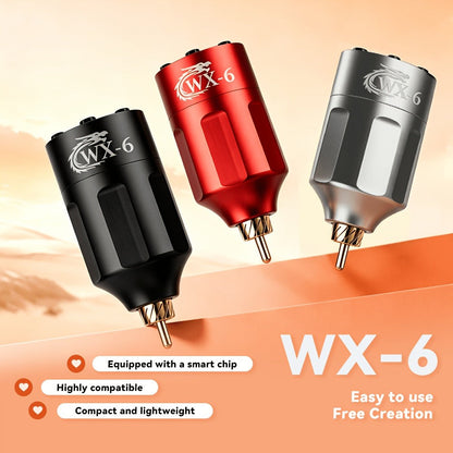 WX-6 Rechargeable Tattoo Power Supply with LED Display and Four RCA or DC Color Configurations