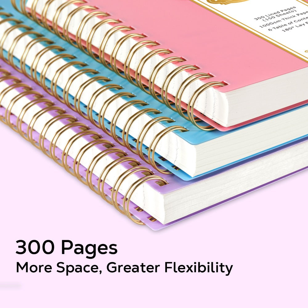 A5 Hardcover Spiral Notebook with 300 Lined Pages, 100 GSM Paper and Six Color Cover Options