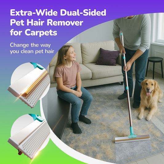 Pet Hair Remover Carpet Rake – 51-Inch Long Handle Dog & Cat Hair Removal Tool for Carpets, Rugs, Upholstery & Stairs | Deep Cleaning Fur Rake | Reusable & Ergonomic Design for All Floor Types