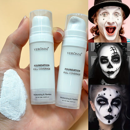 White Liquid Foundation Full Coverage Matte — Long-Lasting Creamy Formula for Goth Halloween Cosplay & Stage Makeup, Heavy Duty Opaque Coverage for All Skin Types, Professional Face Makeup for Women