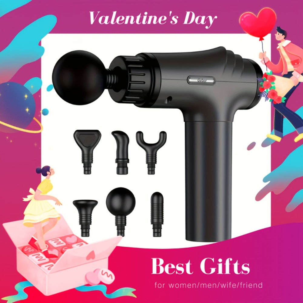 GVBER Handheld Massage Gun in Black with Six Interchangeable Heads, Rear Display and USB-C Charging Port