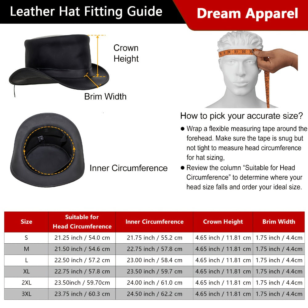 Black Steampunk Top Hat with Shapeable Wide Brim, Chin Cord and Six Source Sizes from S to 3XL