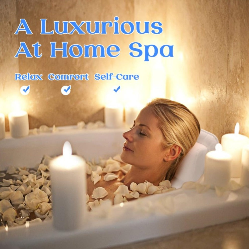 Two-Piece Bathtub Neck and Back Cushion with Six Suction Cups, Hanging Hook and White Mesh Cover