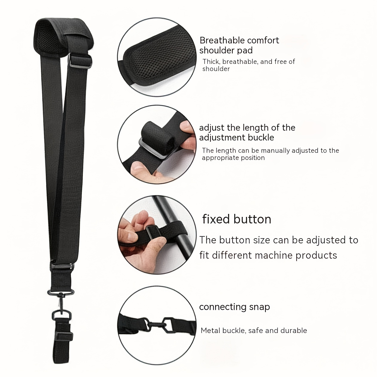 Two-Piece Adjustable Trimmer Shoulder Strap Set with Pictured Black Webbing, Clips and 33.46-Inch Length