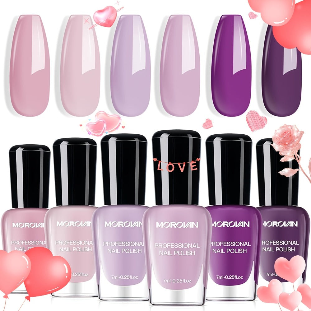 Quick Dry Nail Polish Set 6pcs – No-Bake Durable Nail & Toenail Polish Kit, Cherry Blossom Pink Lilac Purple Nude Pink Shades, Chip-Resistant Long Lasting, Salon & DIY Nail Art for Women