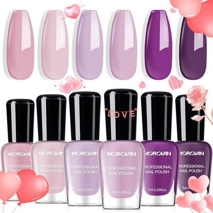 Quick Dry Nail Polish Set 6pcs – No-Bake Durable Nail & Toenail Polish Kit, Cherry Blossom Pink Lilac Purple Nude Pink Shades, Chip-Resistant Long Lasting, Salon & DIY Nail Art for Women
