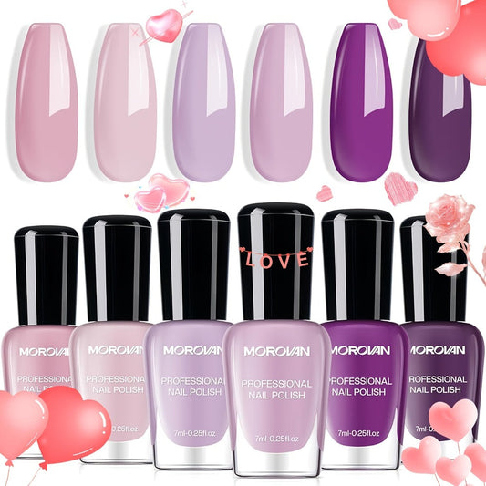 Quick Dry Nail Polish Set 6pcs – No-Bake Durable Nail & Toenail Polish Kit, Cherry Blossom Pink Lilac Purple Nude Pink Shades, Chip-Resistant Long Lasting, Salon & DIY Nail Art for Women
