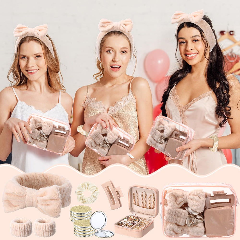 48-Piece Spa Party Favor Set with Headbands, Wristbands, Scrunchies, Hair Clips and Bags in Two Colors