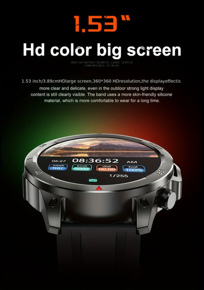 GPS NFC Smartwatch for Men – AI Voice Calling, 360×360 HD Screen, Built-in Compass, Motion Trajectory, Heart Rate Sleep Fitness Tracker – Outdoor Sports Watch Black Silver Steel