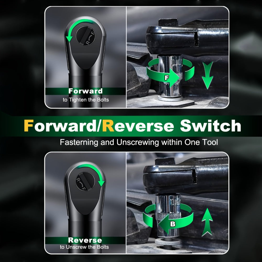 12V Cordless Ratchet Wrench Set 3/8" Drive | 40 Ft-lbs Torque, Variable Speed Trigger, Lithium-Ion Battery, 7 Sockets Included